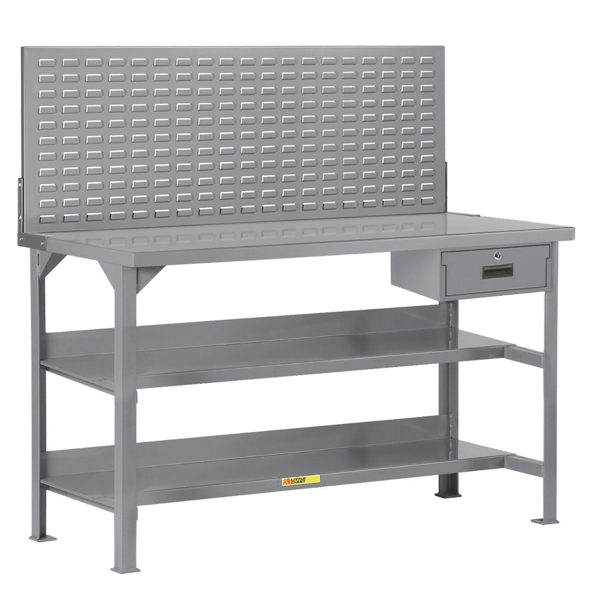 Little Giant Welded Workbench - 72in. x 30in., 4000-Lb. Capacity, 12-Ga. Steel, Square Hole Pegboard, Locking Drawer, Model# WST3-307236LPDR